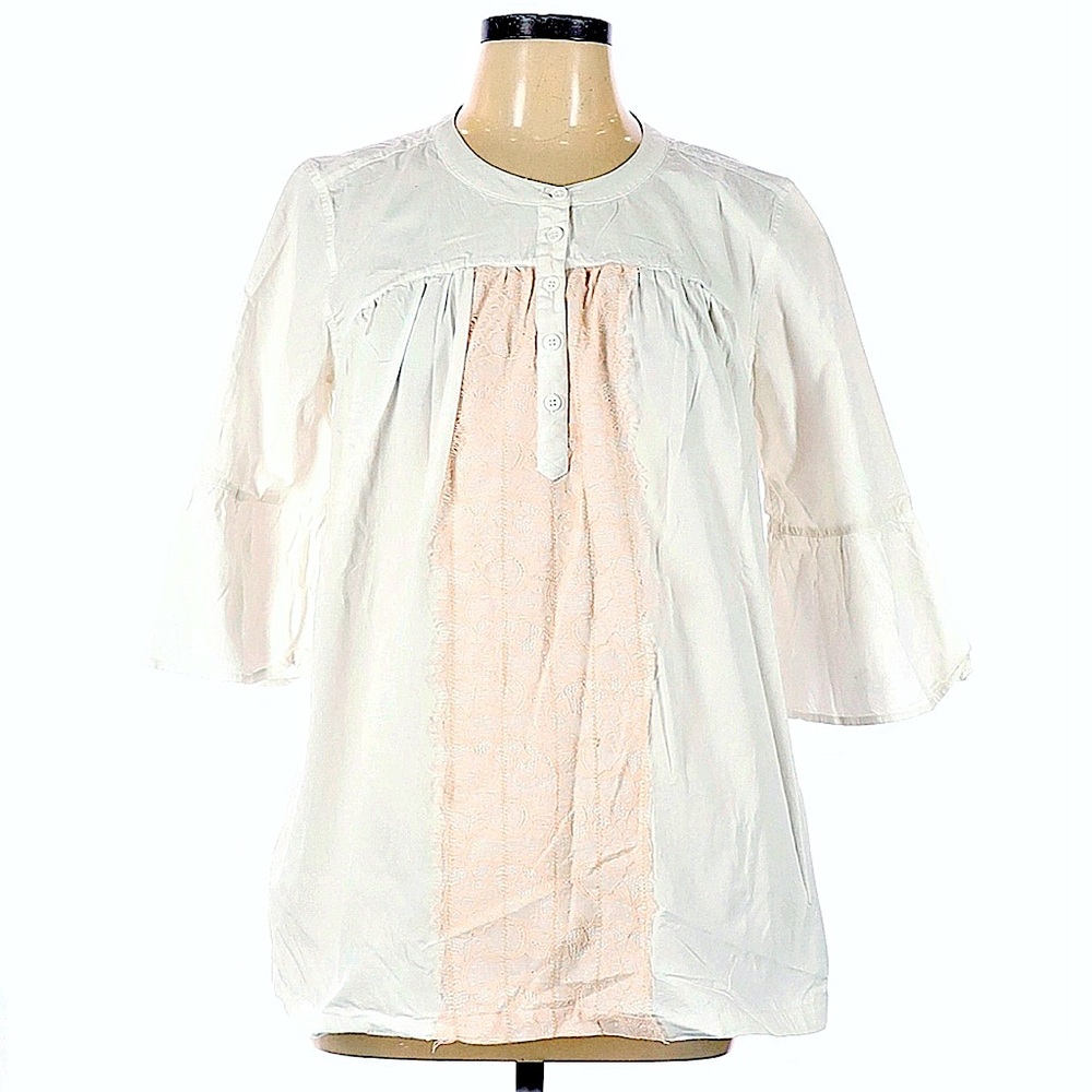 ANTHROPOLOGIE O by Organic Sz XS White Poet Cotton & Lace Peasant BoHo Top